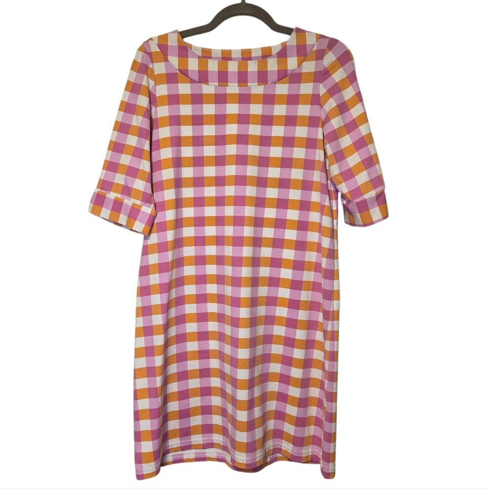 Sailor Sailor Just Madras Gingham Checker Plaid Dress Pink Orange Women's Medium - Picture 2 of 5